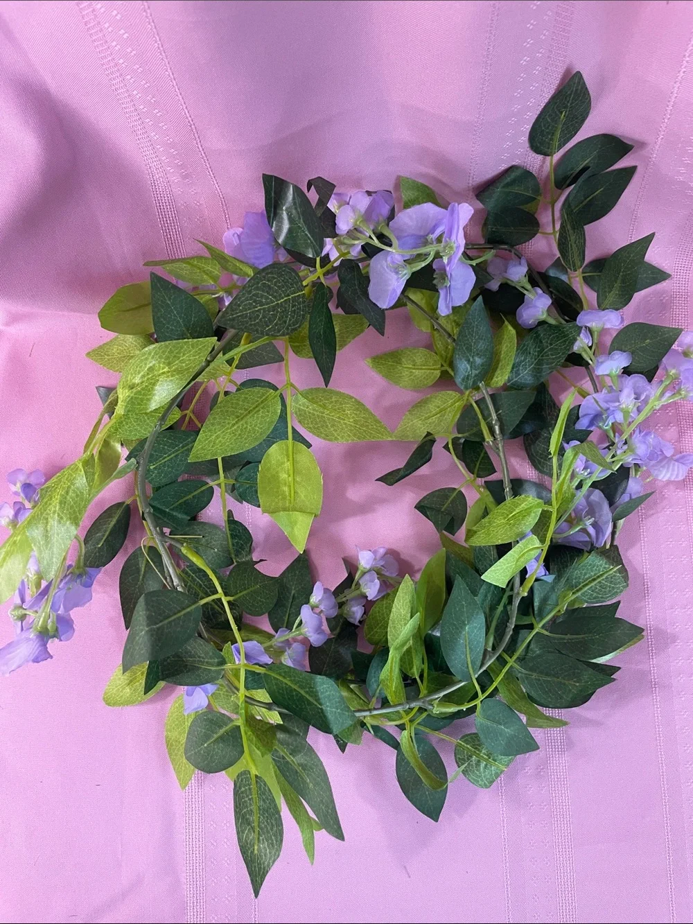 Purple Wisteria Vine Garland with Lifelike Green Leaves